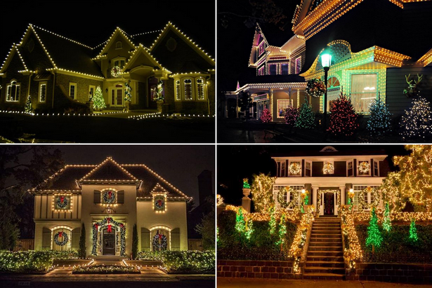 Коледни лампички пред къщата