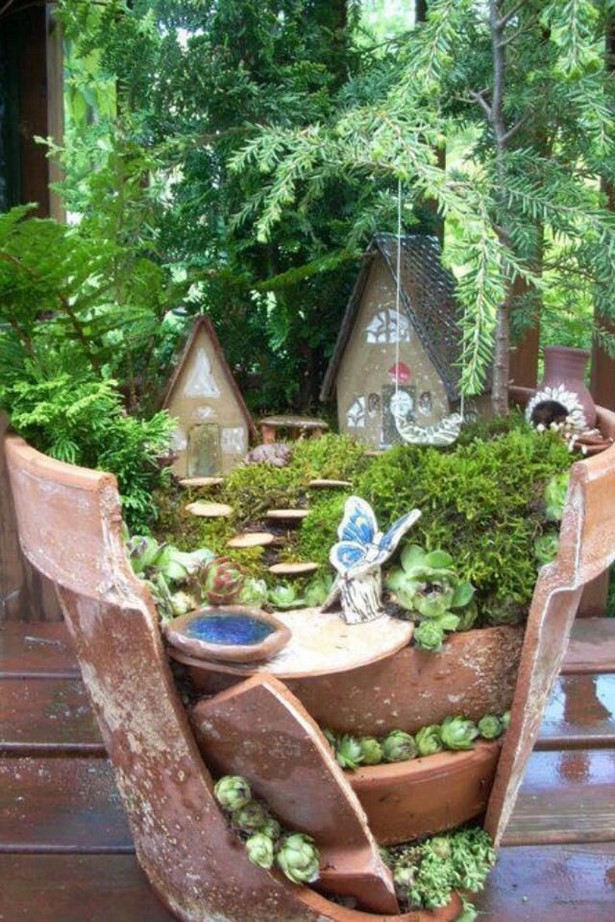 fairy-garden-in-broken-clay-pot-74 Приказна градина в счупена глинена саксия