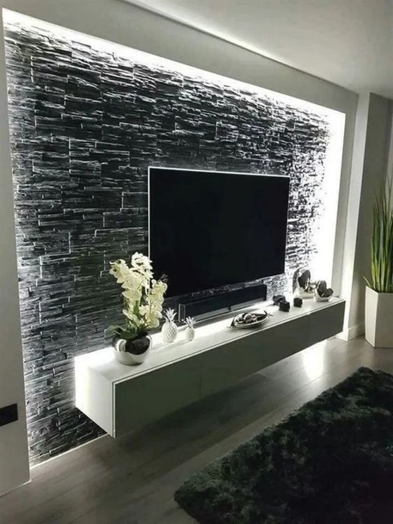 Дизайн стены с телевизором (60 фото)